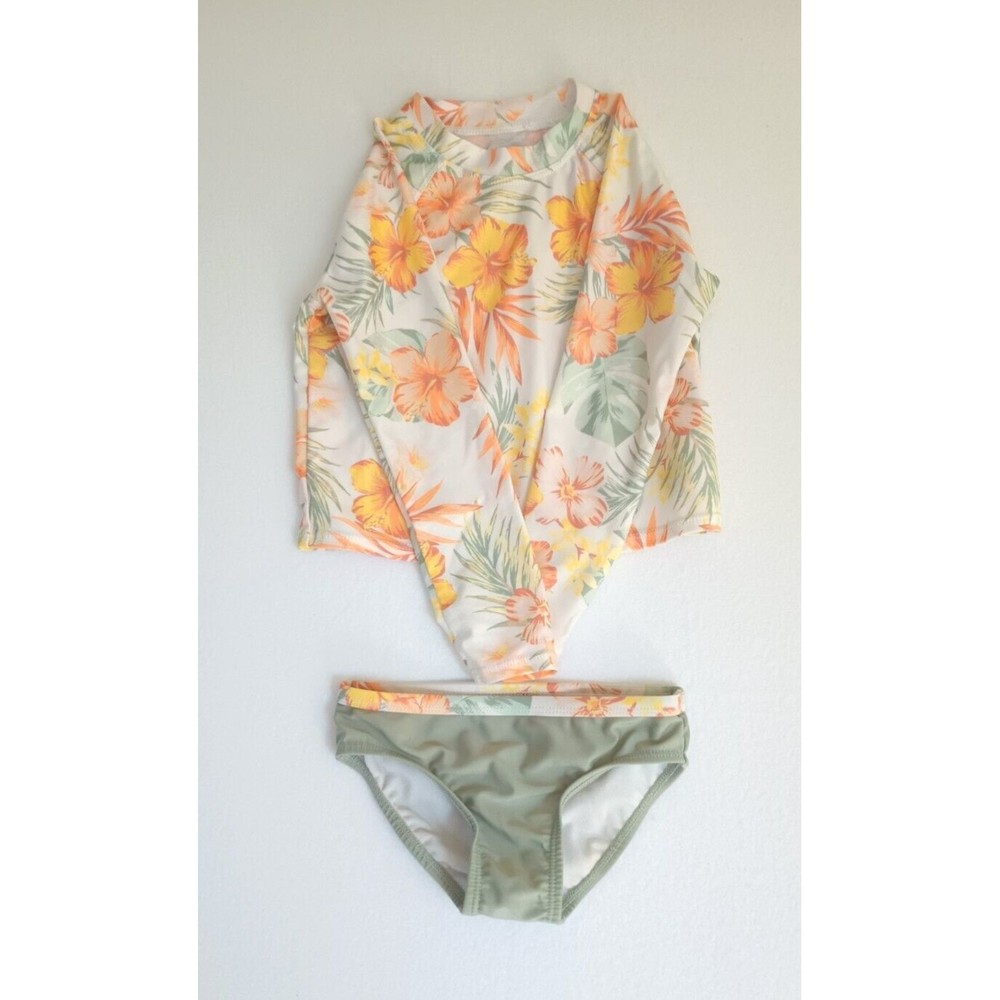 Wonder Nation Girls Swimsuit 2 Piece Long Sleeve  Size 4T Tropical Floral